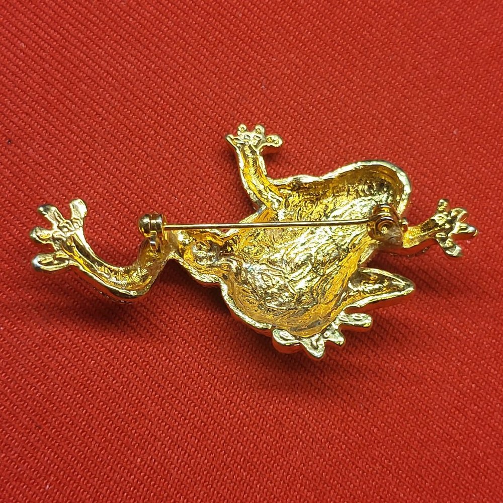 Vintage Rhinestone Frog Toad Brooch Pin - Picture 3 of 12